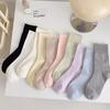 Female Summer Solid Color Breathable Anti Pilling Boneless Moon Tube Stack Socks