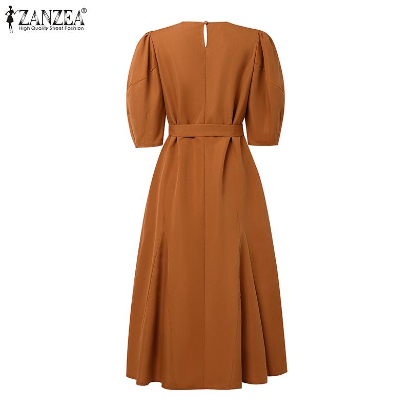 ZANZEA Women Casual Round Neck Loose Half Sleeve Long Dress