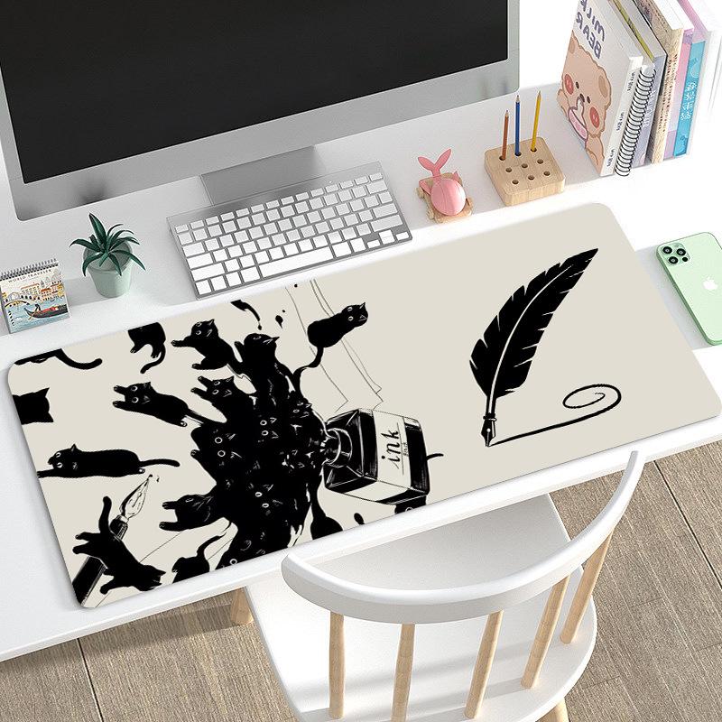 Duża Urocza Czarna Kreskówkowa Podkładka pod Mysz dla Dziewcząt - Podkładka pod Klawiaturę i na Biurko do Gier i Biura