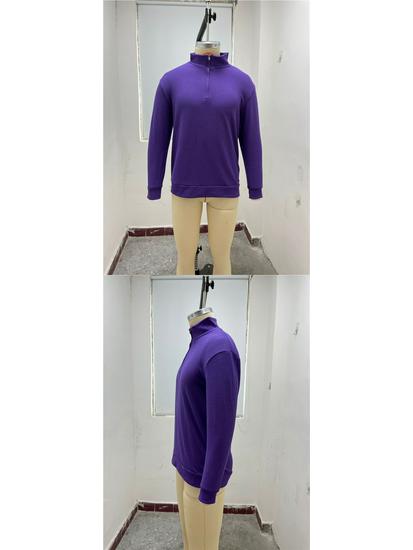 New Men's Autumn V-Neck Long Sleeve Plush Zipper Casual Polo Shirt