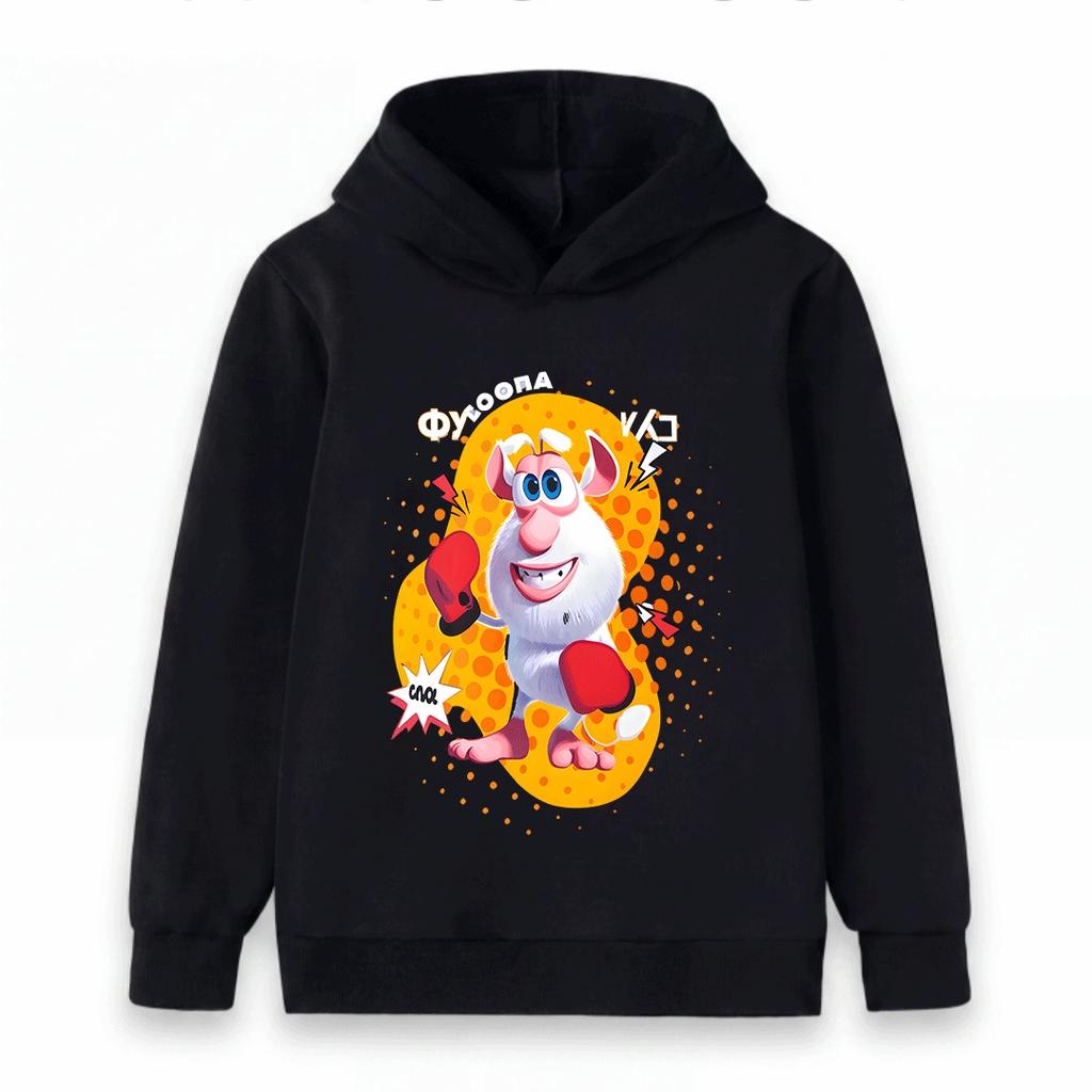 Kids Boys Girls Cute Cartoon Boxing Mouse Printed Pullover Hoodie, Casual Soft Long Sleeve Hooded Sweatshirt for Children Daily Wear Cartoon Theme Top