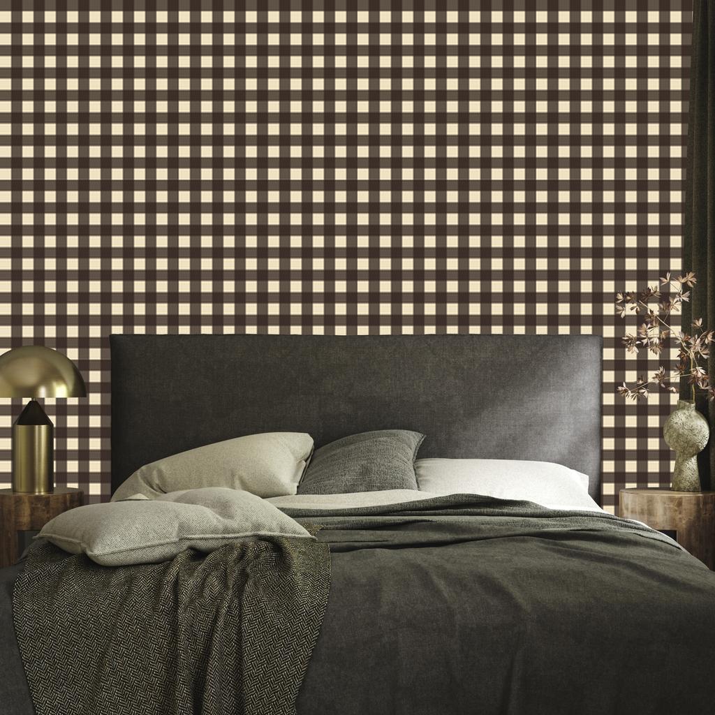 Brown and cream checkered wallpaper for living room and bedroom 50x1000