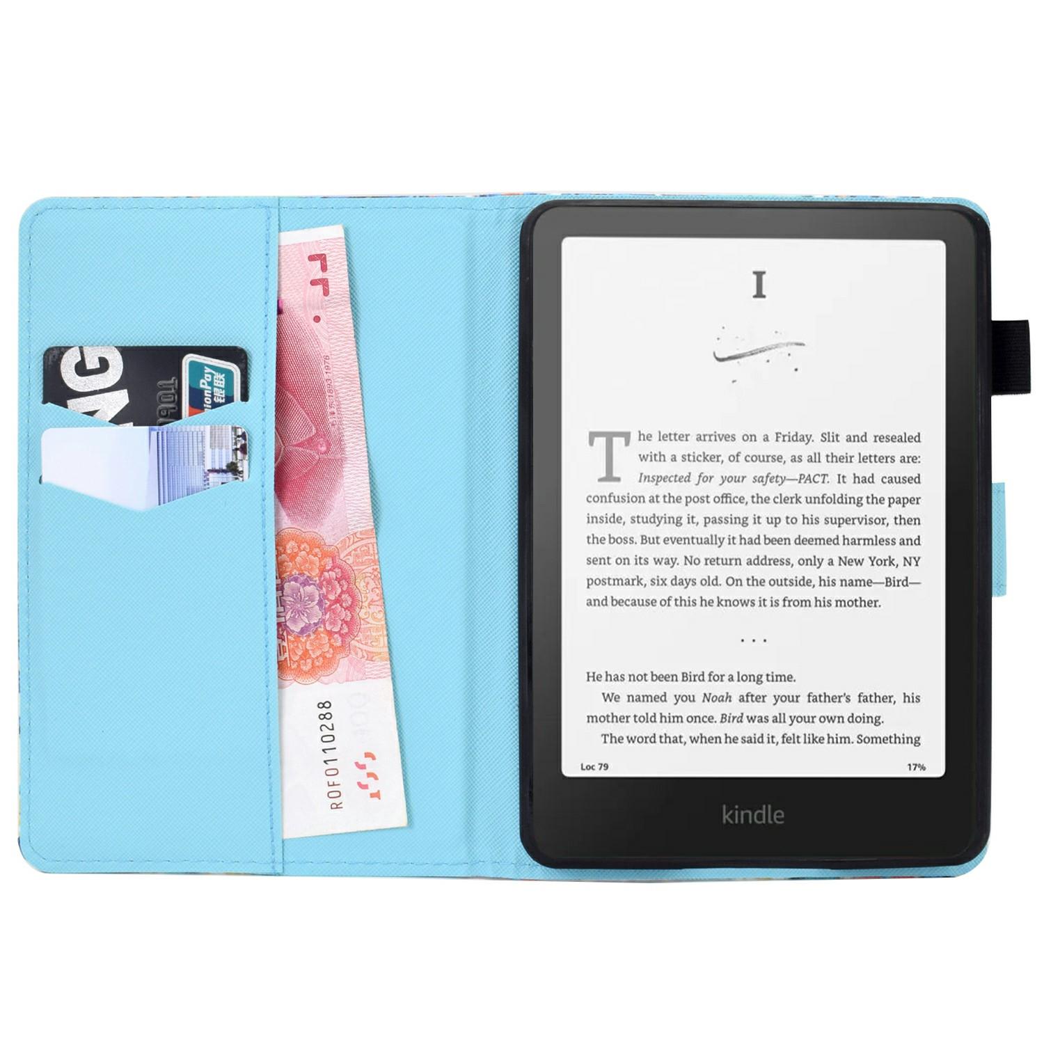 

For Amazon Kindle Paperwhite (2024) Case Leather Card Holder Stand E-Reader Cover Leaves