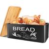 JIGUOOR Black Bread Box, Large Space Saving Vertical Metal Bread Box with Wooden Cutting Board Lid, Holds 2+ Loaves, Farmhouse Bread Bins Kitchen