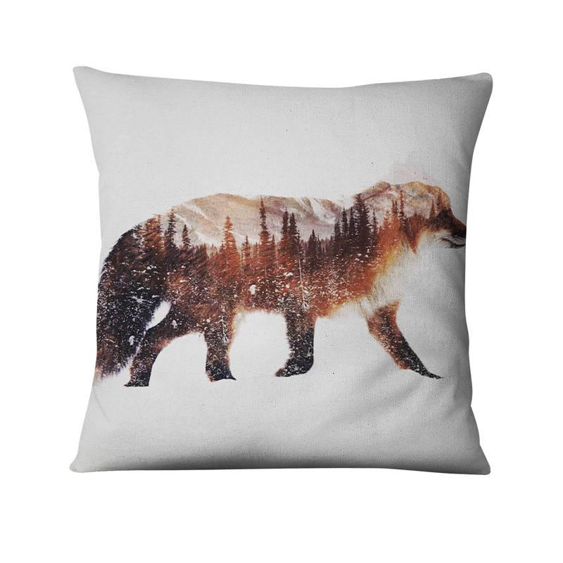 Scandinavian Cushion Decorative Pillow Throw  Winter Animal Digital Print Case