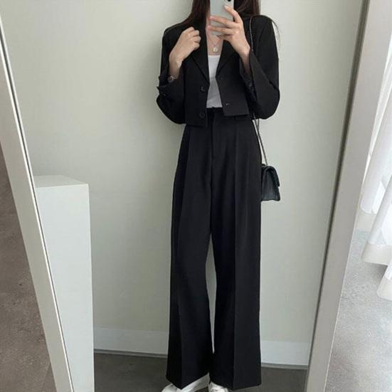 Business Casual Outfits für Damen Cropped Blazer Jacken Weitbeinige Hosen Anzug Set Herbst 2-teiliges Arbeitsbüro-Set