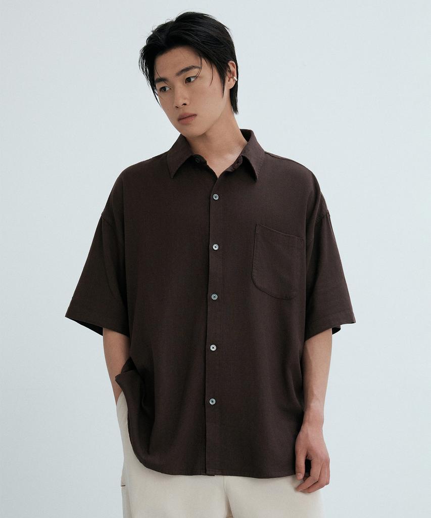ONEILL Washed Linen-Like Short Sleeve Shirt_Dark Brown