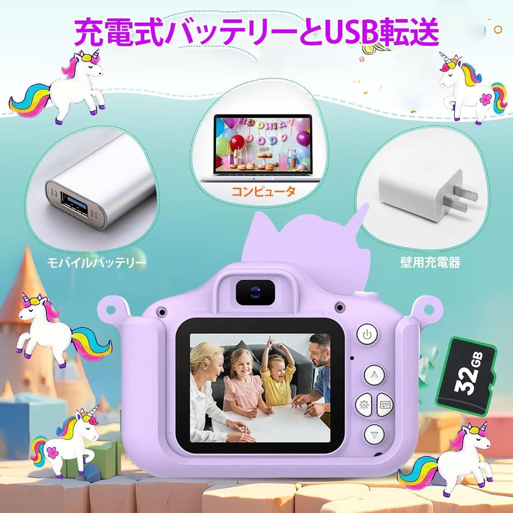 Fixash Spielzeug 1080P HD 8500 Fotos 32GB SD Selfie IPS 8x 5 Einhorn Schutz Digitalkamera für Mädchen und Neues Geburtstags-Weihnachts-Japanische Anleitung
