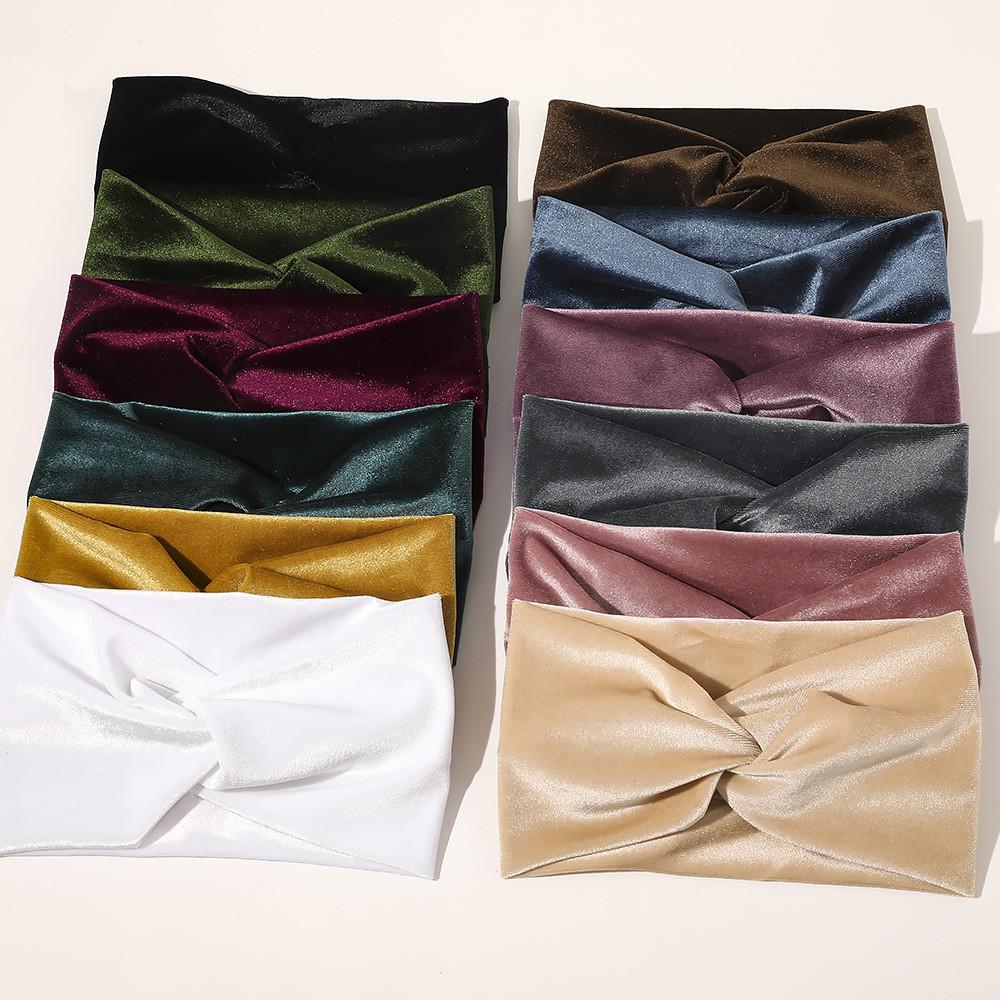 Fashion Solid Color Gold Velvet Cross Stretch Fabric Women Girl Headband Headpiece Turban Bandage Hair Accessories Headwear