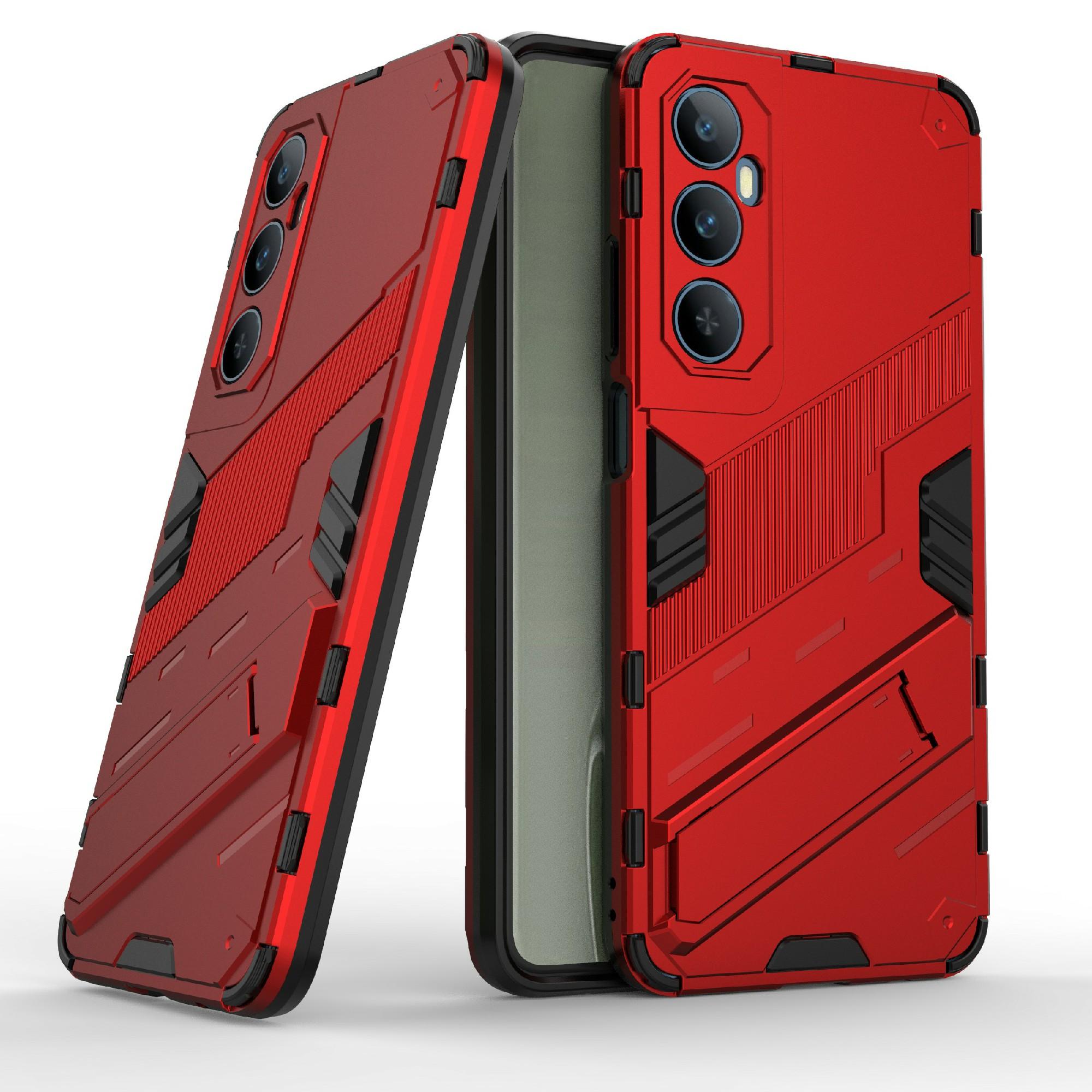 

For Realme C65 4G Case PC+TPU Anti-scratch Phone Cover with Folding Kickstand Red