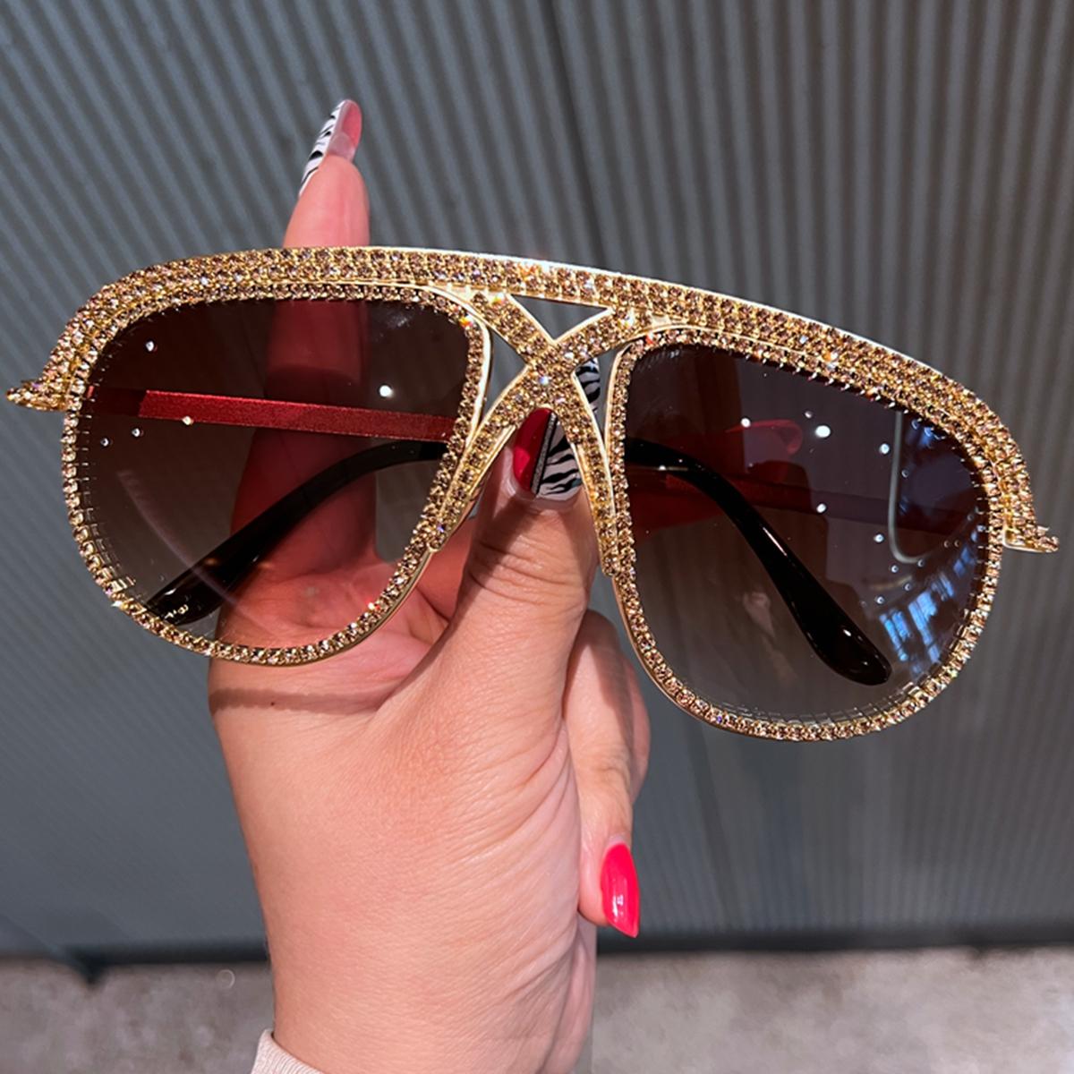 

sunglasses womens trendy 2024 Copper Frame Bling Rhinestone Classic Retro Designer Style Fashion UV400 Men s Punk Eyeglasses Other
