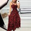European and American summer new leopard print suspender V-neck dress, high waist skirt, sexy temperament fashion long dress women's clothing