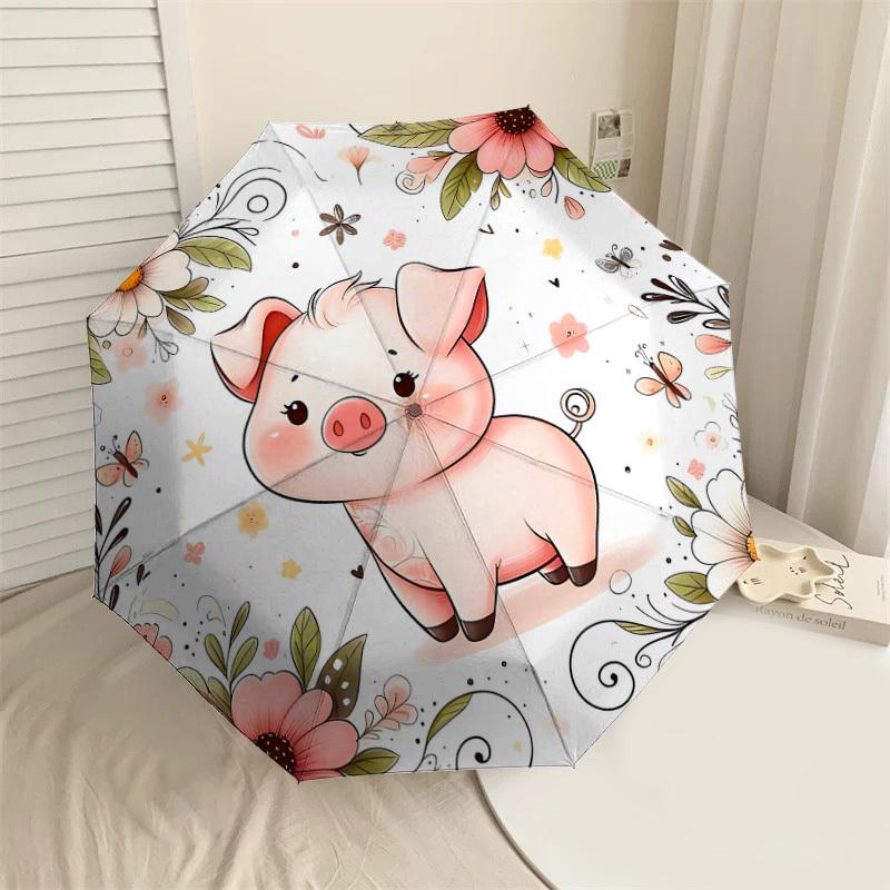 

1pc piggy flowers Automatic Open/Close Umbrella Compact Folding Umbrella with 8-Rib Shaft for Women/Men, Elegant Birthday1172S