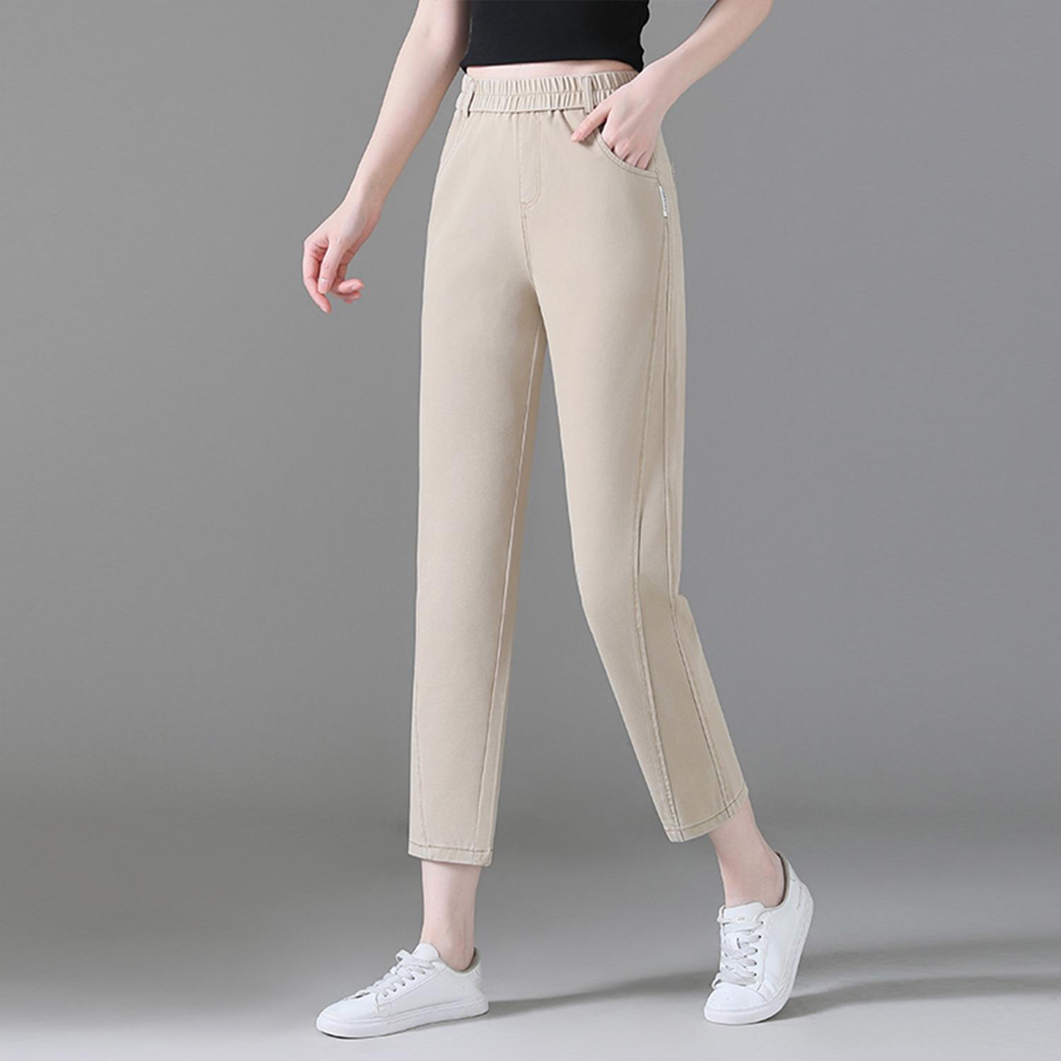 

Women s 2025 Spring Ice Silk Harem Jeans - Casual Petite Nine-Point Lightweight Pants 30 (125-135 jin) хаки