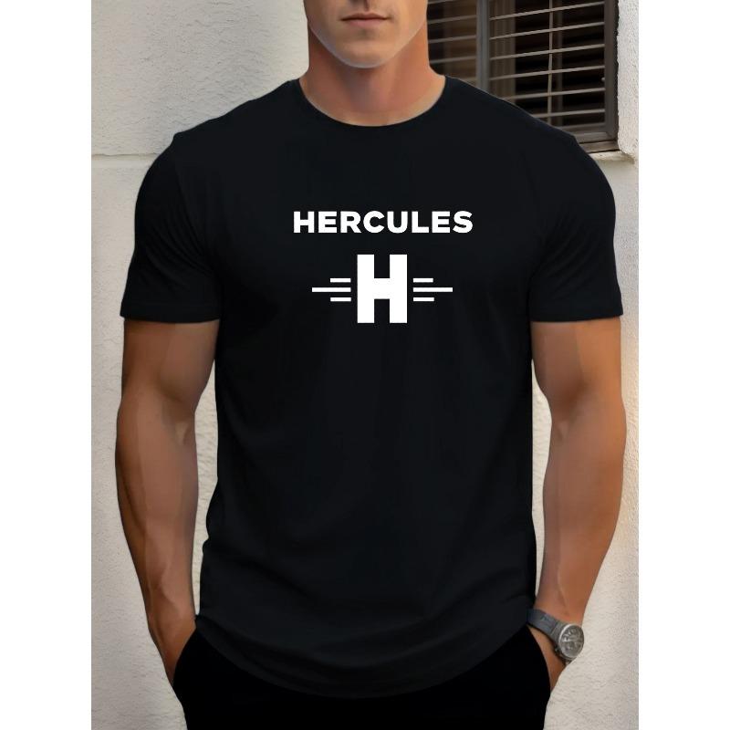 

European sizes Men s HERCULES Graphic Summer Casual Crew Neck Short Sleeve T-Shirt S чёрный