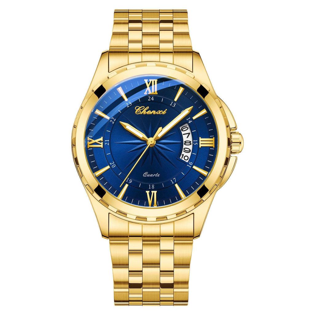 Watch Men Stainless Steel Calendar Gold 3ATM Water Resistant Luminous Analog Display Simple Fashion Quartz Watch Men Fashion Accessory - Birthday