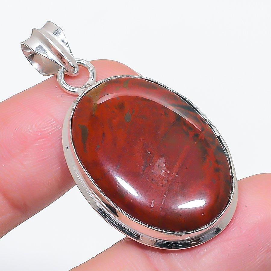 Natural Bloodstone Gemstone 925 Sterling Silver Jewelry Pendant 1.81" O2v37