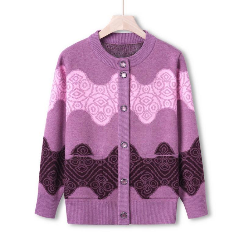 

Пожилой осенне-зимний трикотажный свитер большого размера женский свитер для бабушки куртка для мамы среднего и пожилого возраста высококачественный кардиган 4XL (recommended 150-82.5 kg) фиолетовый