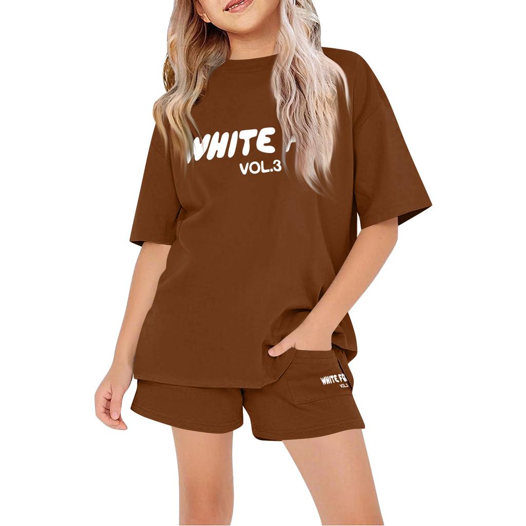 Kids Summer Sport T-Shirt And Shorts 2 Piece Outfit Tracksuit Set Short Sleeve Letter Print Crop Tops With Clothing Set