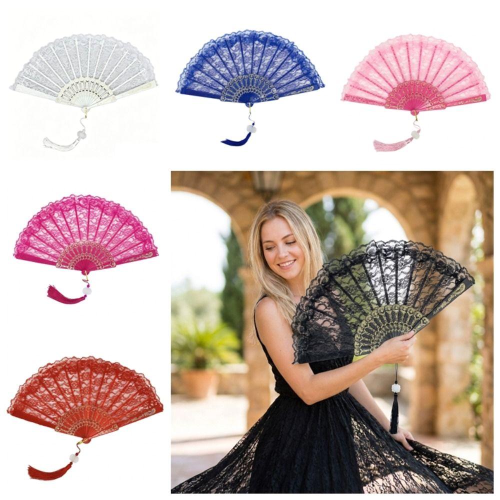 Flower Carving Chinese Style Fan with Tassel Dance Hand Fan Home Decoration