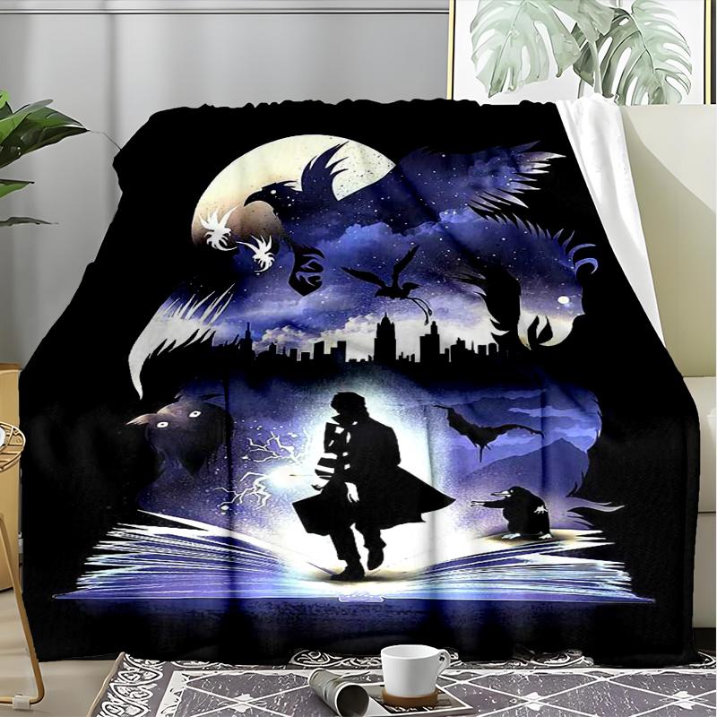 Moonlit Fantasy Print Flannel Blanket, Soft Warm Lightweight Throw Blanket for Living Room,Sofa Bed Camping Office
