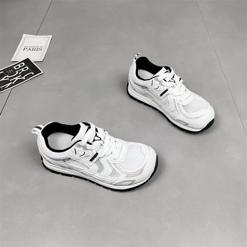 European thick-soled transparent network dad shoes girl 2025 summer new versatile round head breathable leisure sports moral training shoes tide