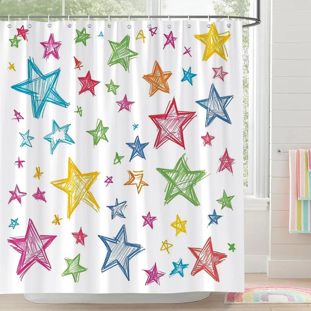 Rainbow Castle Pink Bow Shower Curtain Love Hearts Stars Stripes Colourful Clouds Polyester Fabric Shower Curtain Bathroom Decor