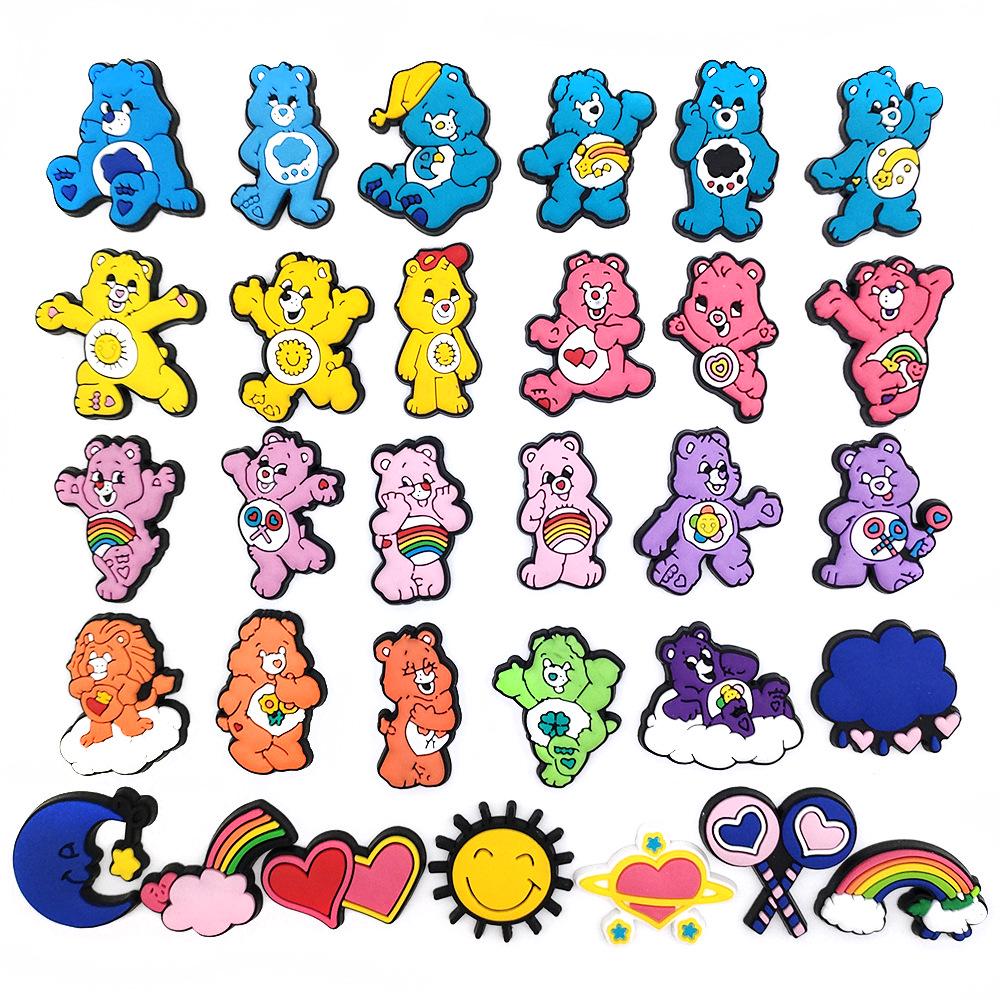 Rainbow Bear Series Shoe Charms - Classic Cartoon Clog Accessories, PVC Décor Buckles.