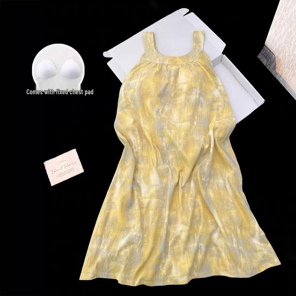 Sweet Girly Princess Camisole Nightgown with Chest Pads - Loose Maternity Summer Pajamas