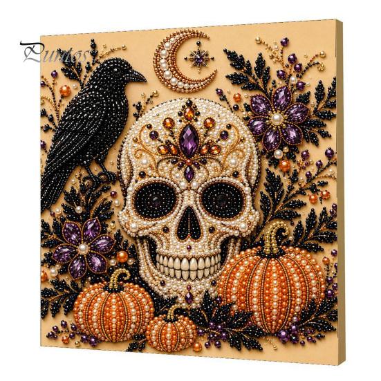 Ghost Pumpkin Art Craft Halloween Faux Pearl Kit, 3D Painting DIY Spooky Gem for Beginners Cute Set Adults, Autumn Home Wall Decor Crafting