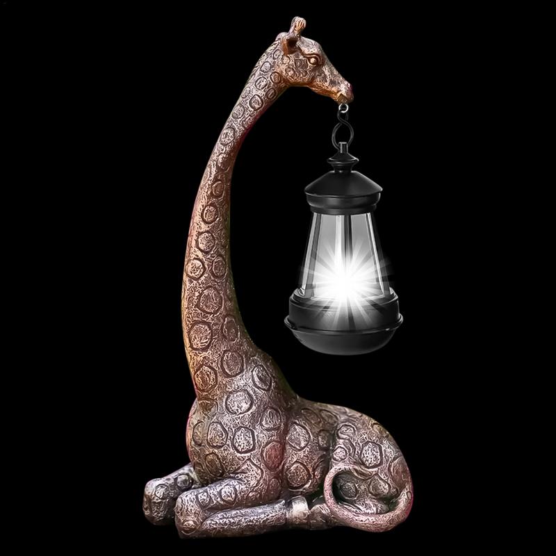Söt Giraff Solcellslampa Trädgårdsstaty Djurfigur Lykta Giraffskulptur Djur Resin Staty Bakgårdskonst Hantverk Prydnad