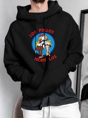 Unisex Hoodie, Casual Wear, Los Pollos Hermanos Cartoon Graphic, Pullover Sweatshirt, Streetwear Style, Autumn Winter Daily Outfit, Front Pocket And D