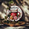 Christmas Welcome Sign Metal Wall Art Round Gingerbread Wreath Decorative Plate 20x20cm