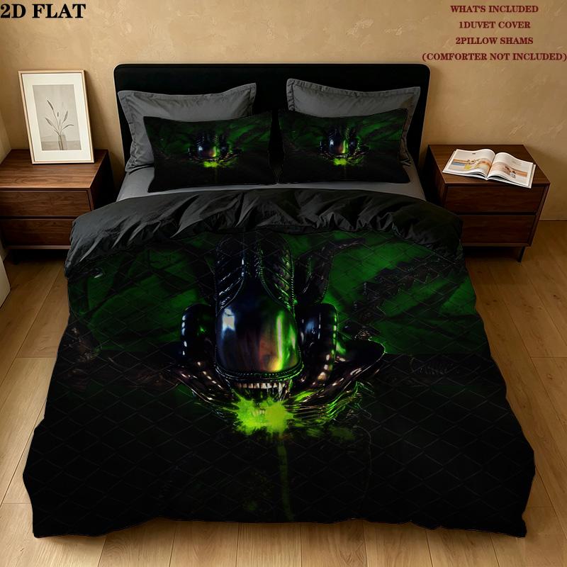 Alien Pattern Bedding Quilt Set Quilt Cover Pillowcase Home Birthday Gift(1 * duvet cover + 2 * pillowcase, without core)