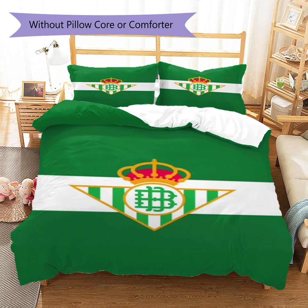 Real Betis Balompié Pattern Bedding Set Quilt Cover Pillowcase Home Decor Gift (1 * Duvet Cover + 2 * Pillowcase, Without Core)