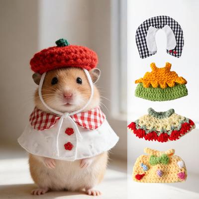 1 Set Hamsterkleidung Gestrickte Mütze mit verstellbarem Band Gehäkeltes Oberteil Hamster Meerschweinchen