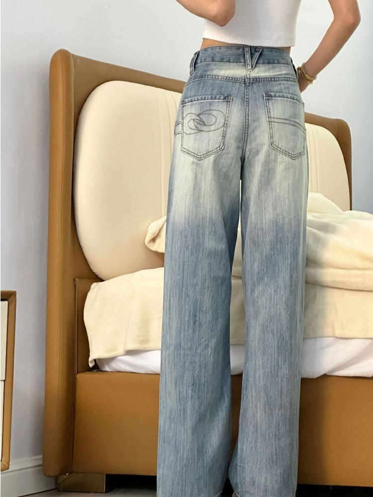 Comfortable Large Size High Waisted Jeans Loose Women's Spring Trailing Long Trousers Skinny Large Size Wide-legged Straight Trousers Long Denim Pants