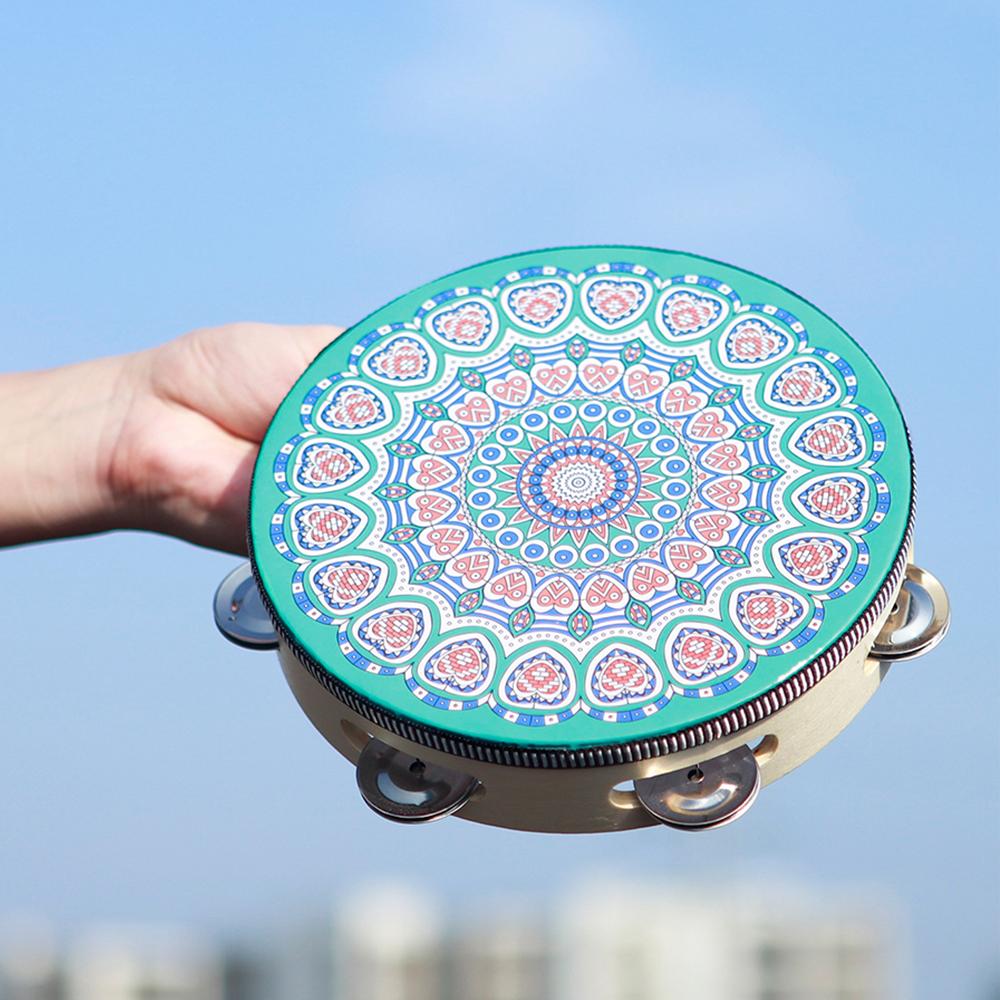 IRIN Pandereta de 8 Pulgadas Campanilla de Mano Tambor de Mano Pandereta de Madera Colorida Para Bailes Conciertos Instrumento de Percusión para Juego de Niños