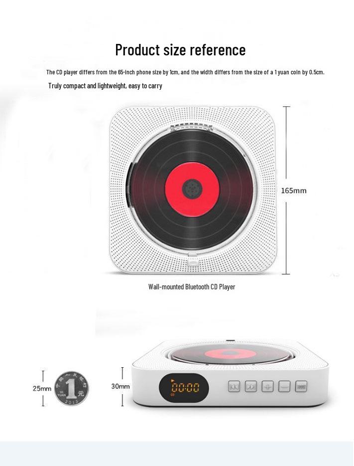 Portable Wall-Mounted Bluetooth CD Player with Dual Speakers for Students