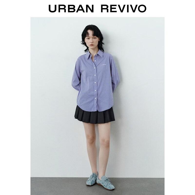 UR 2026 Women s Pastel Plaid Embroidered Open-Front Shirt L