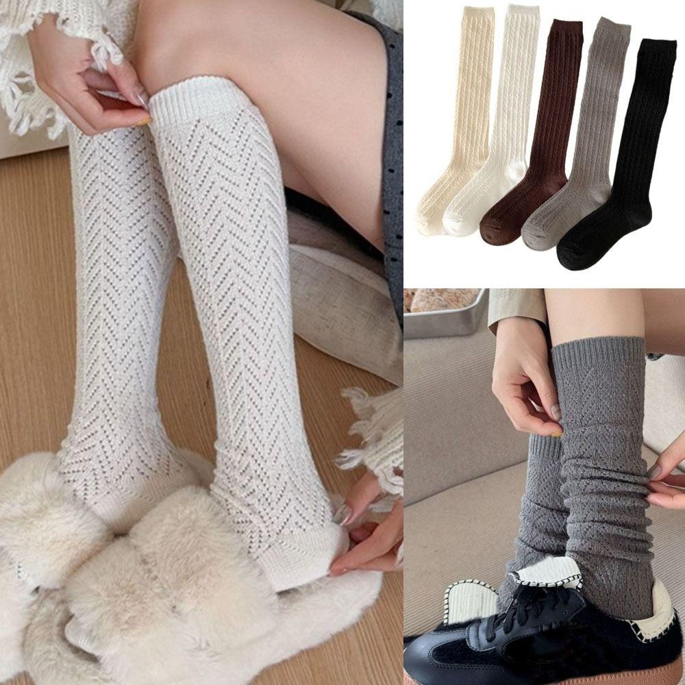 New Knitted Hollow Calf Socks Breathable Warmth Stacked Long Tube Socks Casual Harajuku Street Mid Tube Socks Women Girls