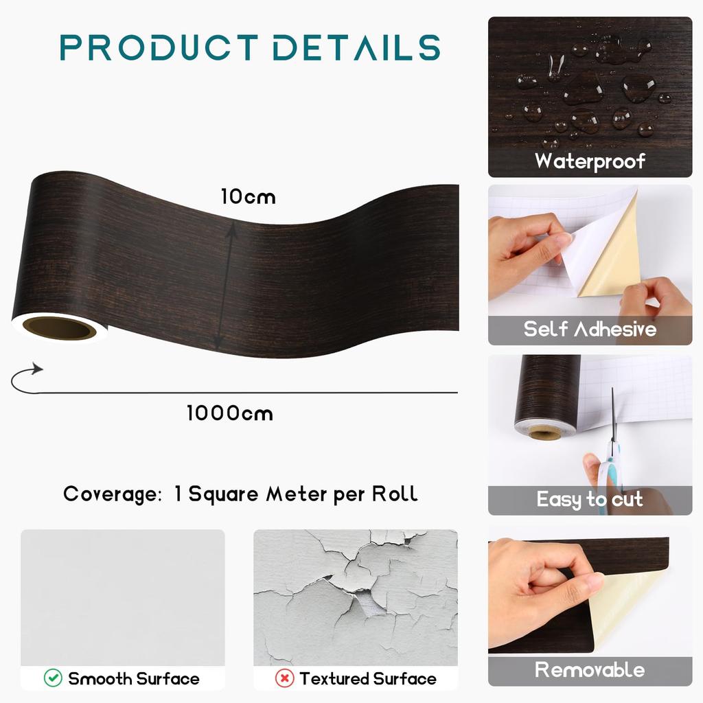 VEELIKE Wood Grain Masking Wide 10cm X Dark Window Frame Remodeling Cutting Heat Interior Embossed DIY Stain Abrasion for Sliding Window Dark Brown