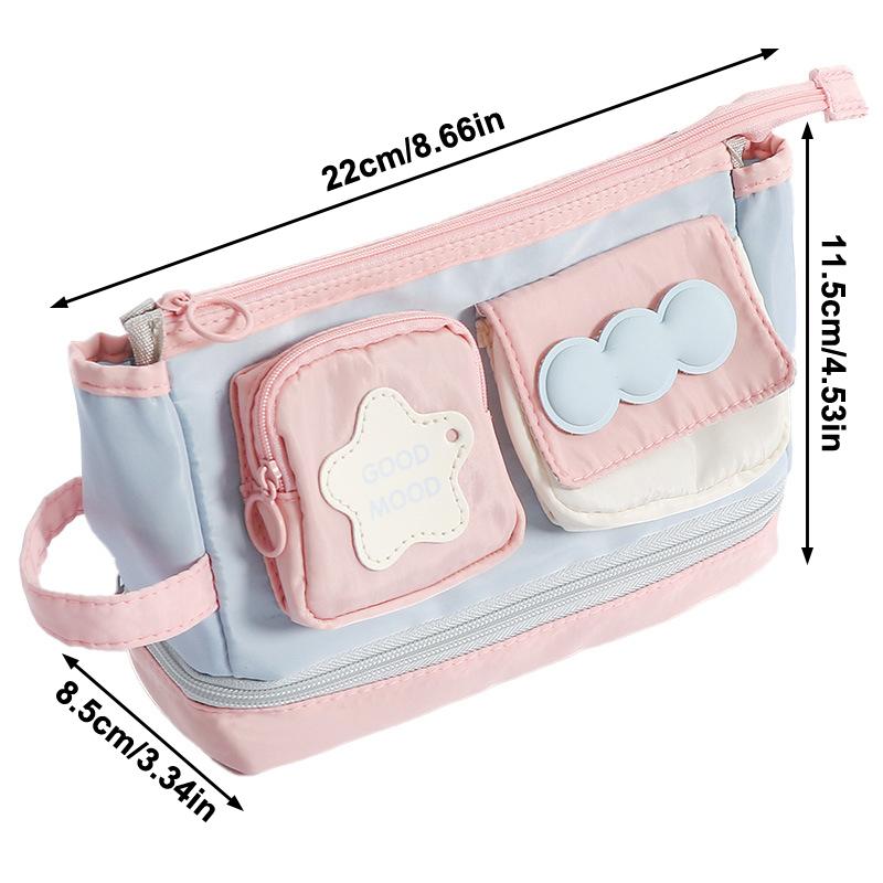 Large Capacity Pen Bag Kawaii Pencil Case Dopamine Color Block Stationery Ins Style Makeup Organizer Bag