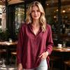 Layered Blouse Women Loose Fit V-Neck Blouse Solid Color Long Sleeve Tassel Hem Daily Wear Shirt Casual Fringe Trim Tops for Business Commuting