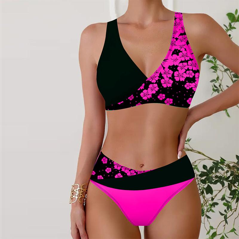 

Женские купальники танкини 2-х частей купальник черно-белый цветочный принт купальные костюмы для отпуска 5XL ярко-розовый