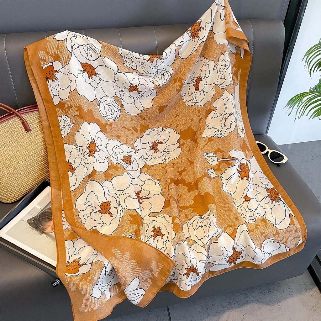 Women Cotton Linen Rose Print Scarf Shawl Hijab Muslim Long Headscarf Scarves Head Wraps Long Female Head Scarf