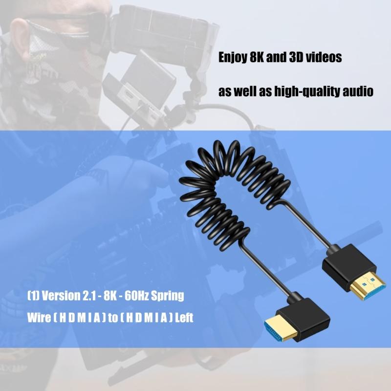 Spring Coiled UHD2.1 2.1 Cable 8K@60Hz Stable Signal Transmission Gold Plated Connectors for Gaming Consoles Projectors