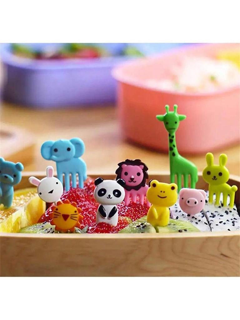 11pcs Cartoon animal fruit fork, multi-color (color randomly sent) cute mini fork, can be reused, used for desserts, cakes