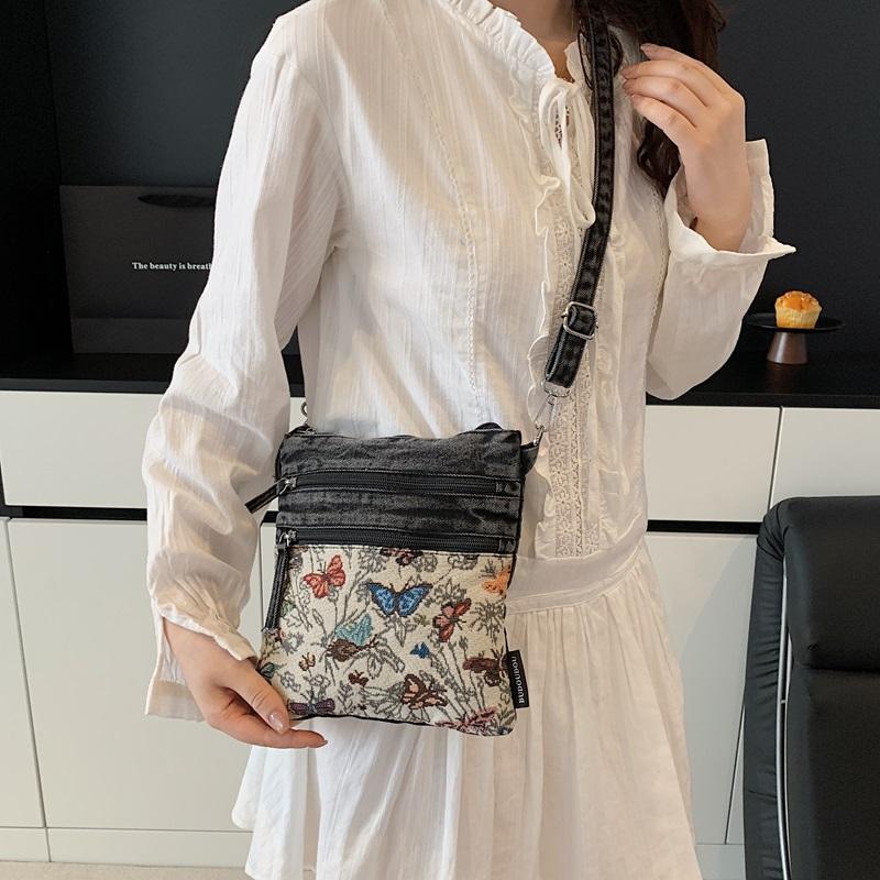 Vintage Butterfly Printing Denim Bag Crossbody Bag