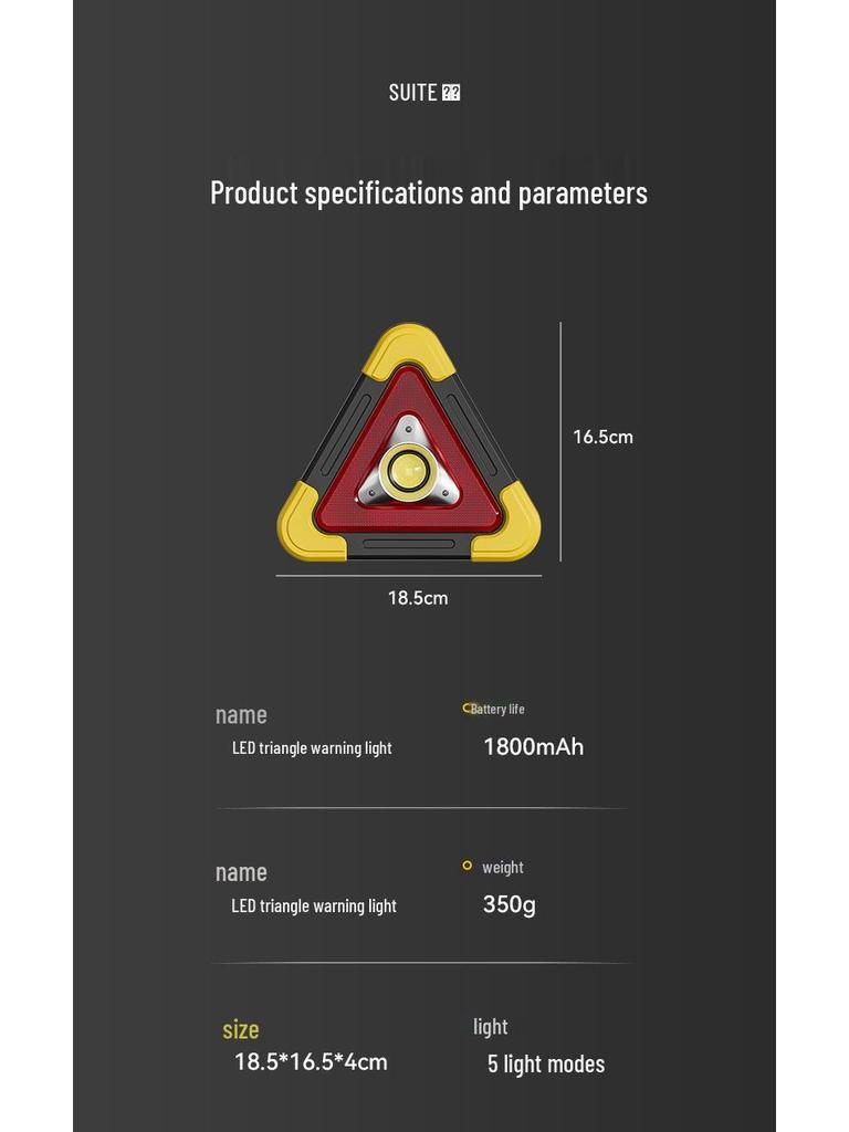 Solar Reflective Emergency Triangle Warning Light